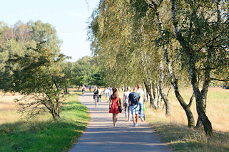 8747 Naherholungsgebiet in Hamburg Lohbrgge - SpaziergngerInnen und RadfahrerInnen auf einem Wanderweg in der Boberger Niederung in Hamburg Lohbrgge.